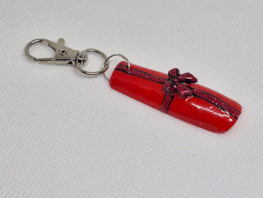 3D Bow Present Nail Key Ring