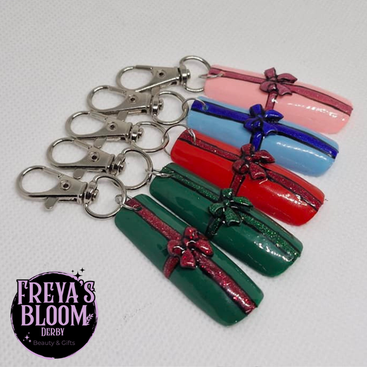 3D Bow Present Nail Key Ring